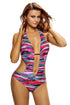 Sexy Multicolor Print Plunge Neck Backless Teddy Swimsuit